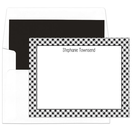 Black Gingham Border Flat Note Cards